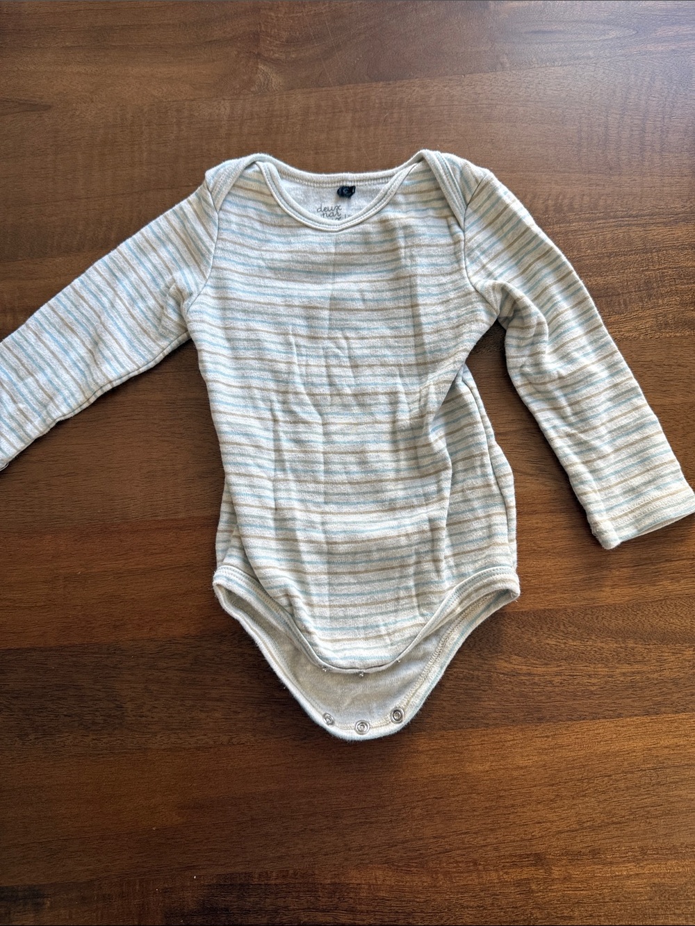 deux par deux Cream and Light Blue Striped Long-Sleeve One-Piece